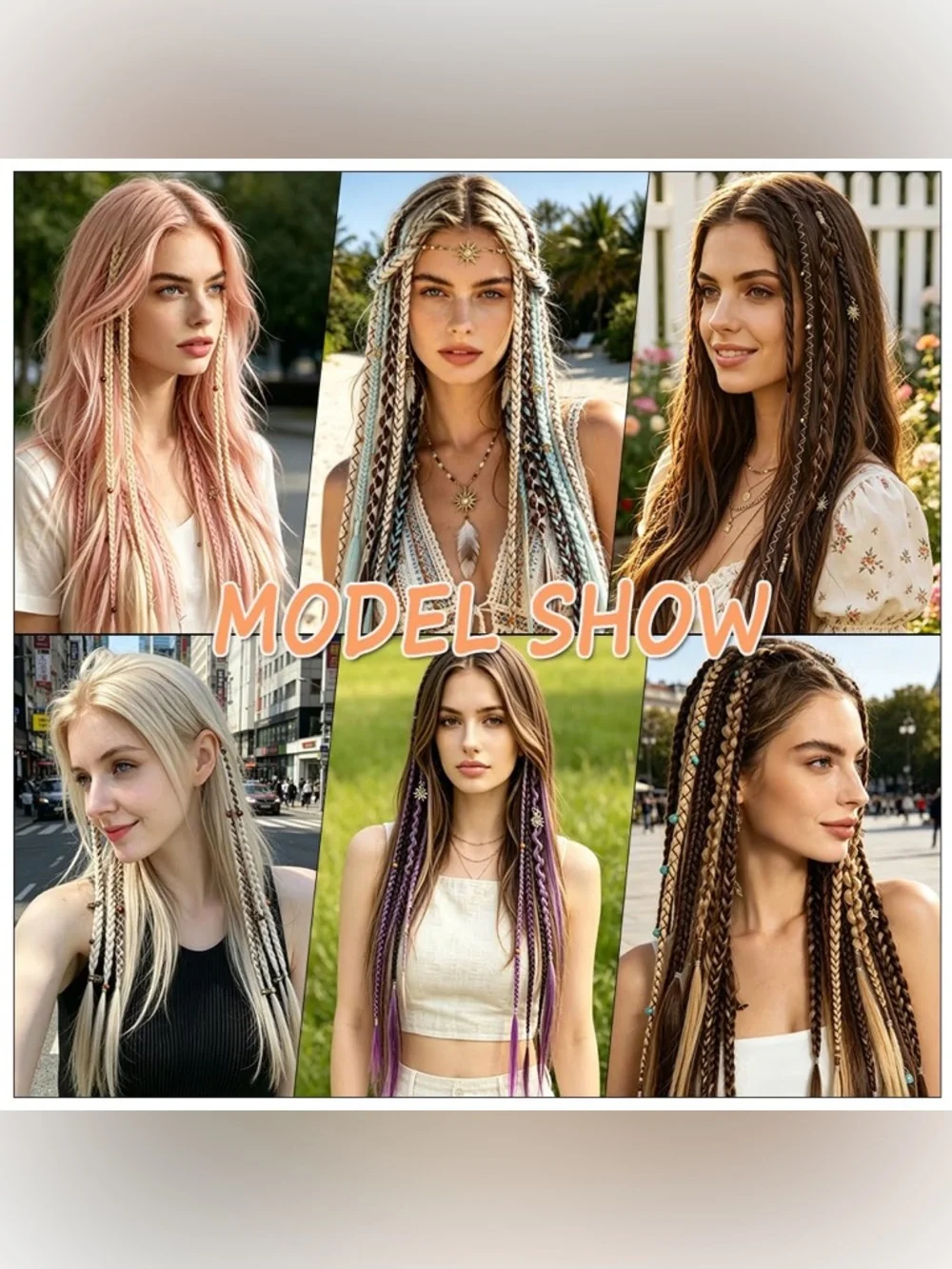 Boho Braided Ponytail Hair Extensions with Beads, Festival Pink Blend